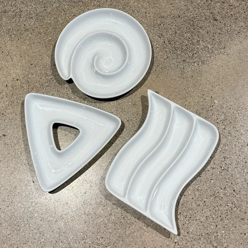 Crate & Barrel Modern White Porcelain Appetizer Trinket Dishes